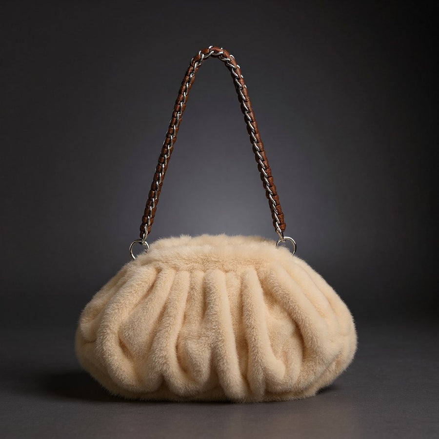 Melania Faux Mink Shoulder Bag in Beige