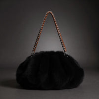 Melania Faux Mink Shoulder Bag in Charcoal