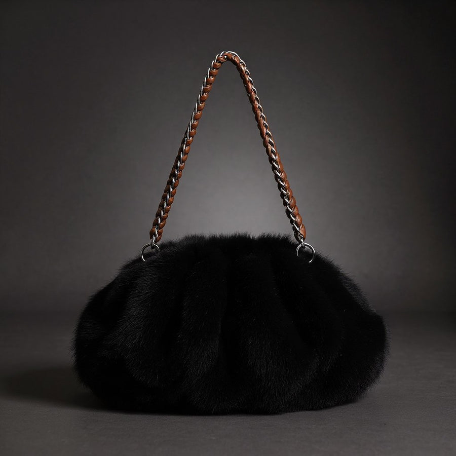 Melania Faux Mink Shoulder Bag in Charcoal
