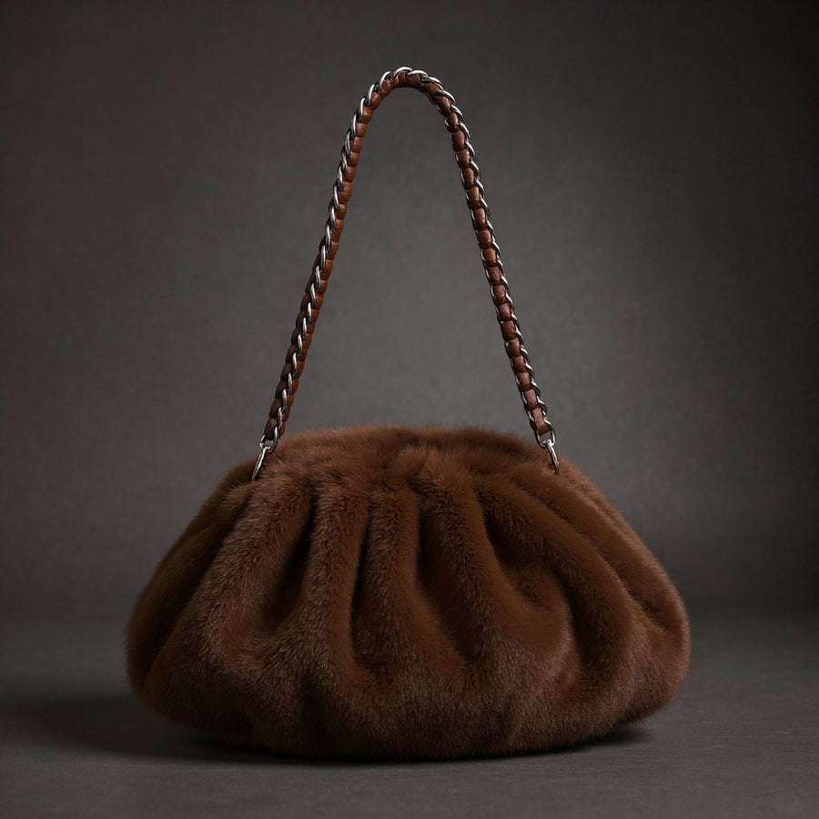 Melania Faux Mink Shoulder Bag in Espresso Brown