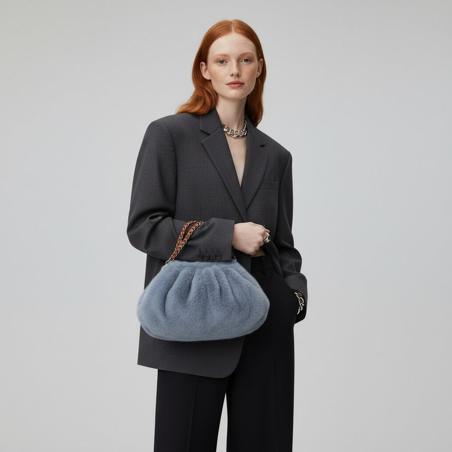 Melania Faux Mink Shoulder Bag in Powder Blue