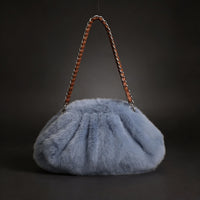 Melania Faux Mink Shoulder Bag in Powder Blue