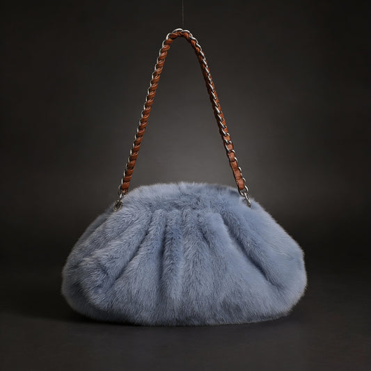 Melania Faux Mink Shoulder Bag in Powder Blue