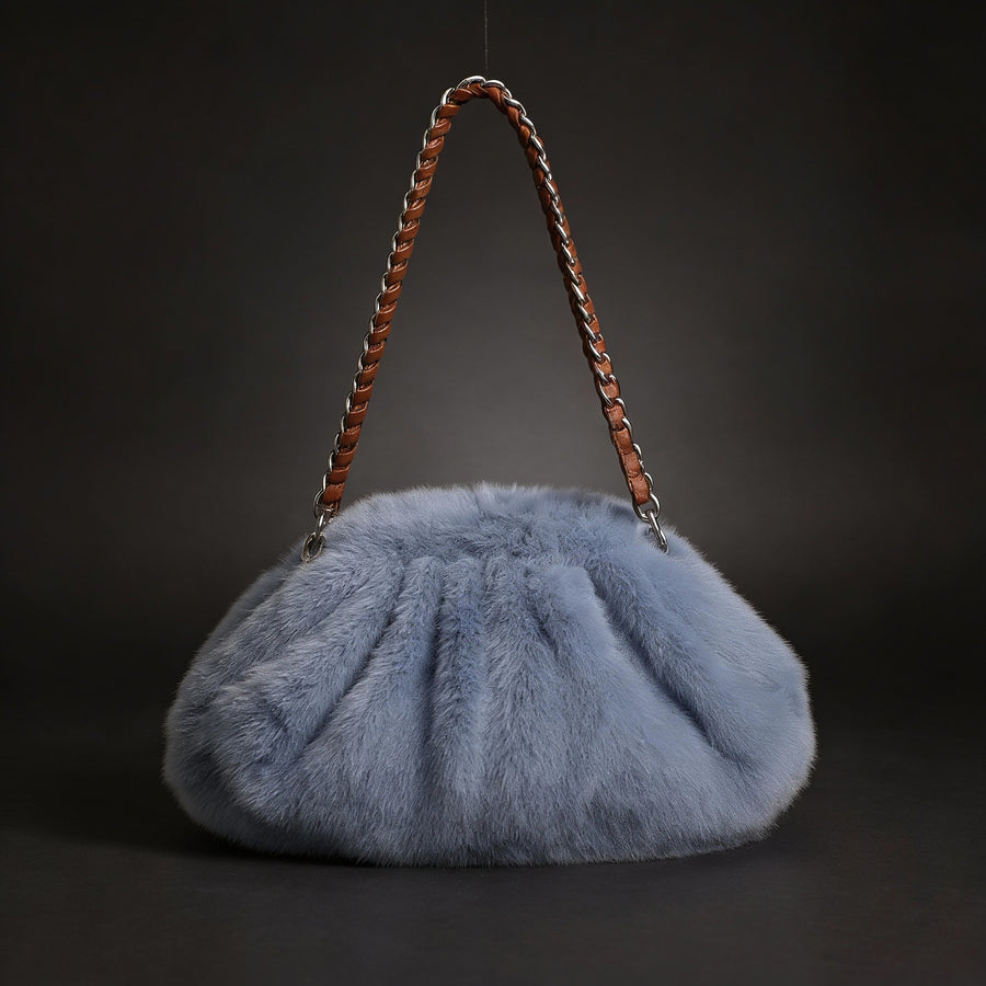 Melania Faux Mink Shoulder Bag in Powder Blue