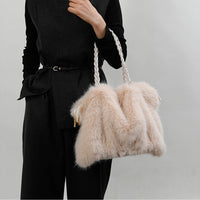 Melanie Faux Mink Fur Tote in Beige