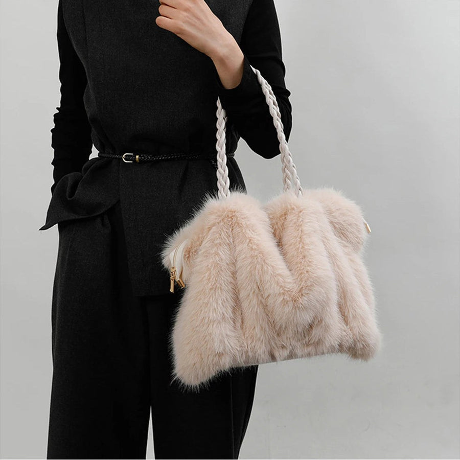 Melanie Faux Mink Fur Tote in Beige