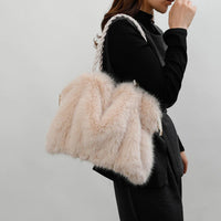 Melanie Faux Mink Fur Tote in Beige