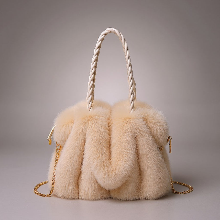 Melanie Faux Mink Fur Tote in Beige