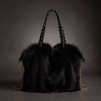 Melanie Faux Mink Fur Tote in Charcoal