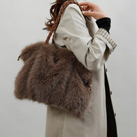 Melanie Faux Mink Fur Tote in Light Brown