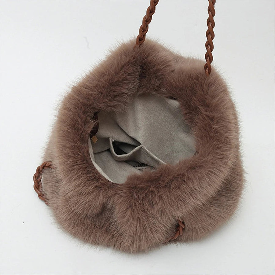 Melanie Faux Mink Fur Tote in Light Brown