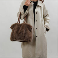 Melanie Faux Mink Fur Tote in Light Brown