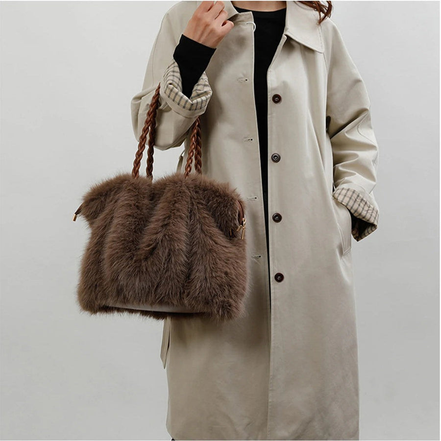 Melanie Faux Mink Fur Tote in Light Brown