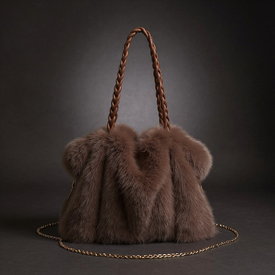 Melanie Faux Mink Fur Tote in Light Brown