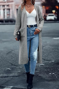 Melina Knit Coat with Pockets in Light Grey