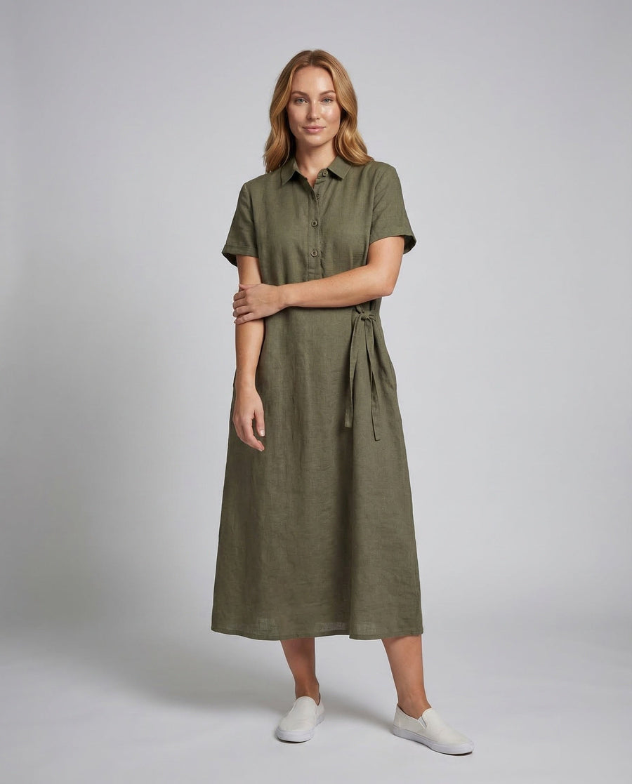 Melina Linen Dress with Belted