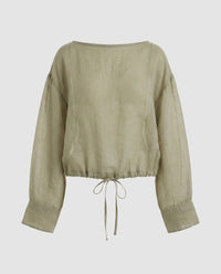 Melina Relaxed Linen Top in Brown