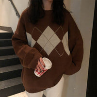 Melody Casual Knit Sweater with Oversized in Brown