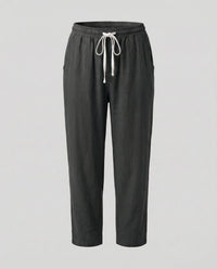 Melody Comfortable Linen Blend Trousers with Drawstring Waist in Black