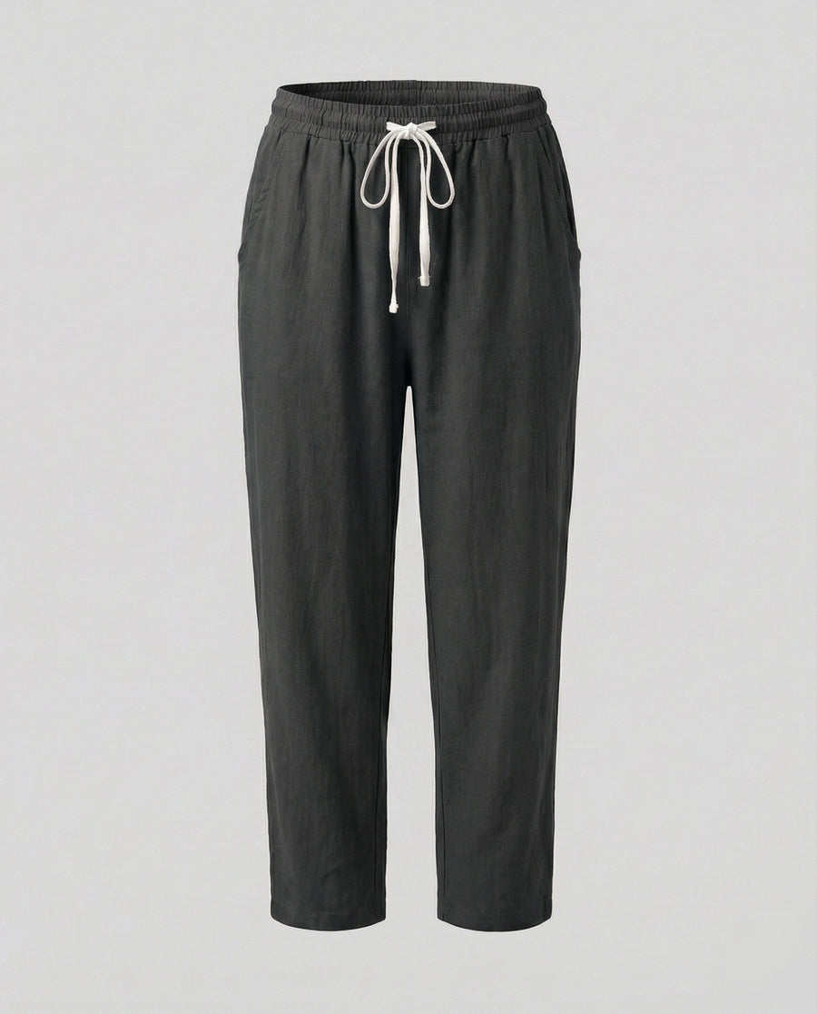 Melody Comfortable Linen Blend Trousers with Drawstring Waist in Black