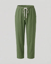 Melody Comfortable Linen Blend Trousers with Drawstring Waist in Gruen
