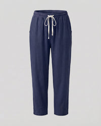 Melody Comfortable Linen Blend Trousers with Drawstring Waist in Navy