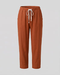 Melody Comfortable Linen Blend Trousers with Drawstring Waist in Orangerot