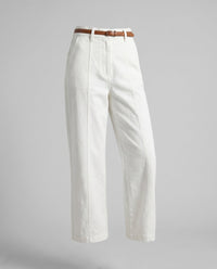 Melody Elegant Linen Trousers with Belted in White