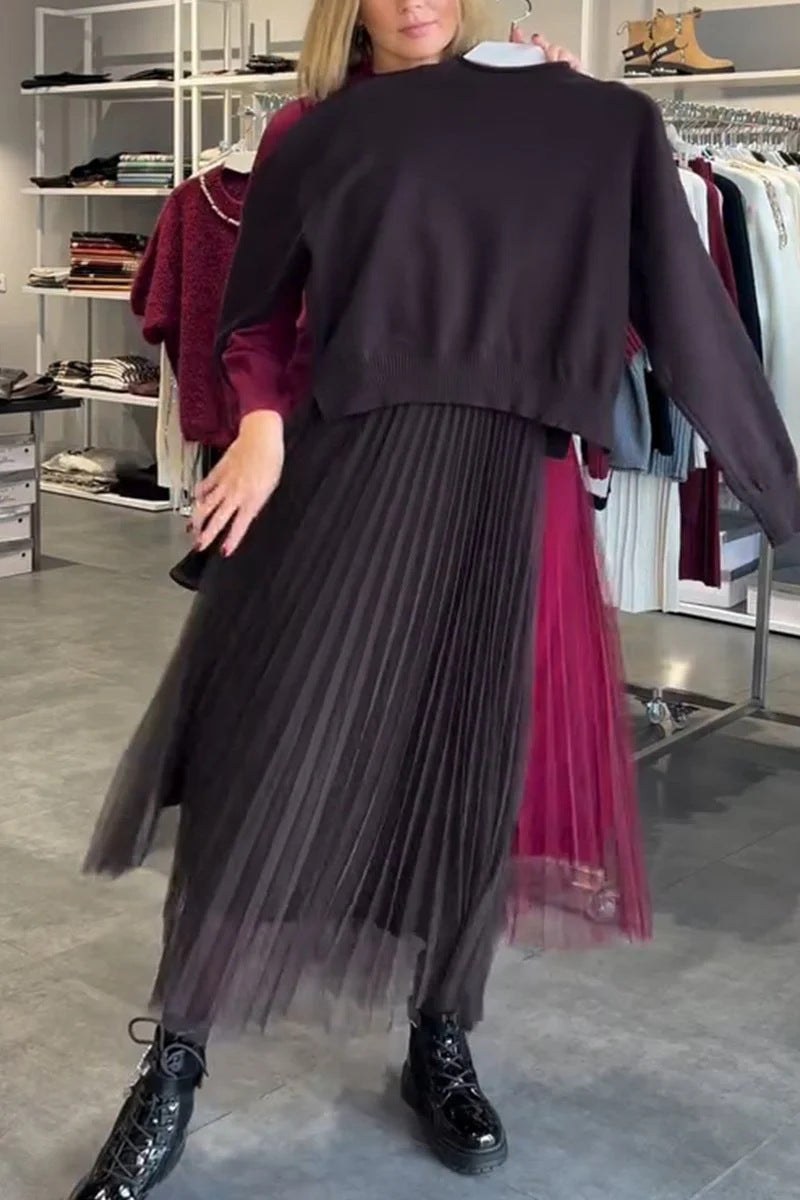 Melody Elegant Sweater with Pleated in Brown