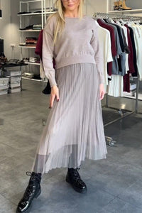 Melody Elegant Sweater with Pleated in Khaki