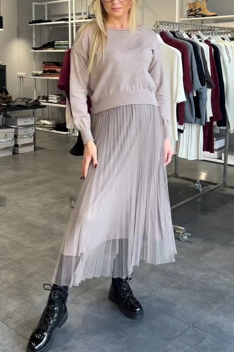 Melody Elegant Sweater with Pleated in Khaki