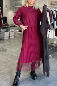 Melody Elegant Sweater with Pleated in Red
