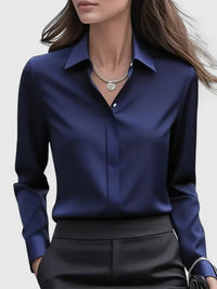 Melvaya | Elegant Hidden-Button Collared Curved-Hem Top