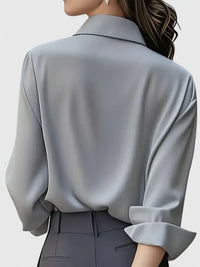 Melvaya | Elegant Hidden-Button Collared Curved-Hem Top