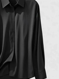 Melvaya | Elegant Hidden-Button Collared Curved-Hem Top