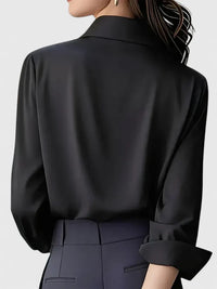 Melvaya | Elegant Hidden-Button Collared Curved-Hem Top