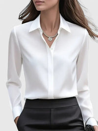 Melvaya | Elegant Hidden-Button Collared Curved-Hem Top