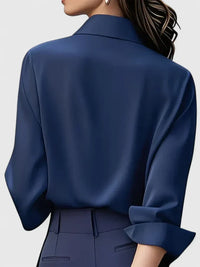 Melvaya | Elegant Hidden-Button Collared Curved-Hem Top