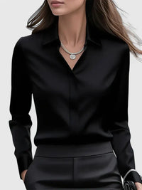 Melvaya | Elegant Hidden-Button Collared Curved-Hem Top