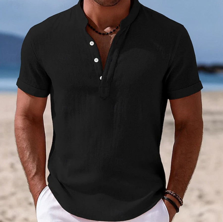 Edward | Men's Lightweight Linen Short-Sleeve Henley Button-Up Shirt