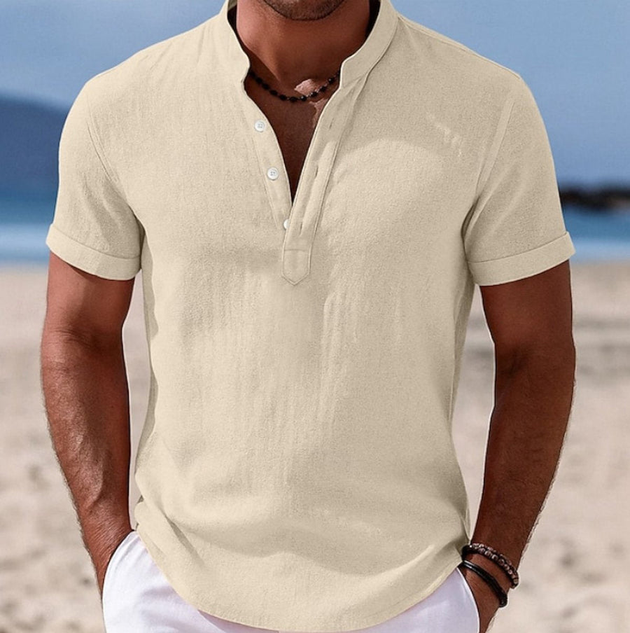 Edward | Men's Lightweight Linen Short-Sleeve Henley Button-Up Shirt