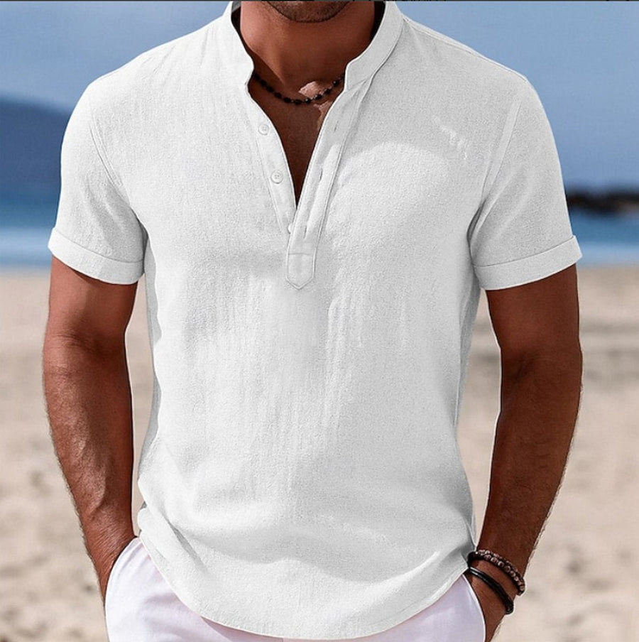 Edward | Men's Lightweight Linen Short-Sleeve Henley Button-Up Shirt