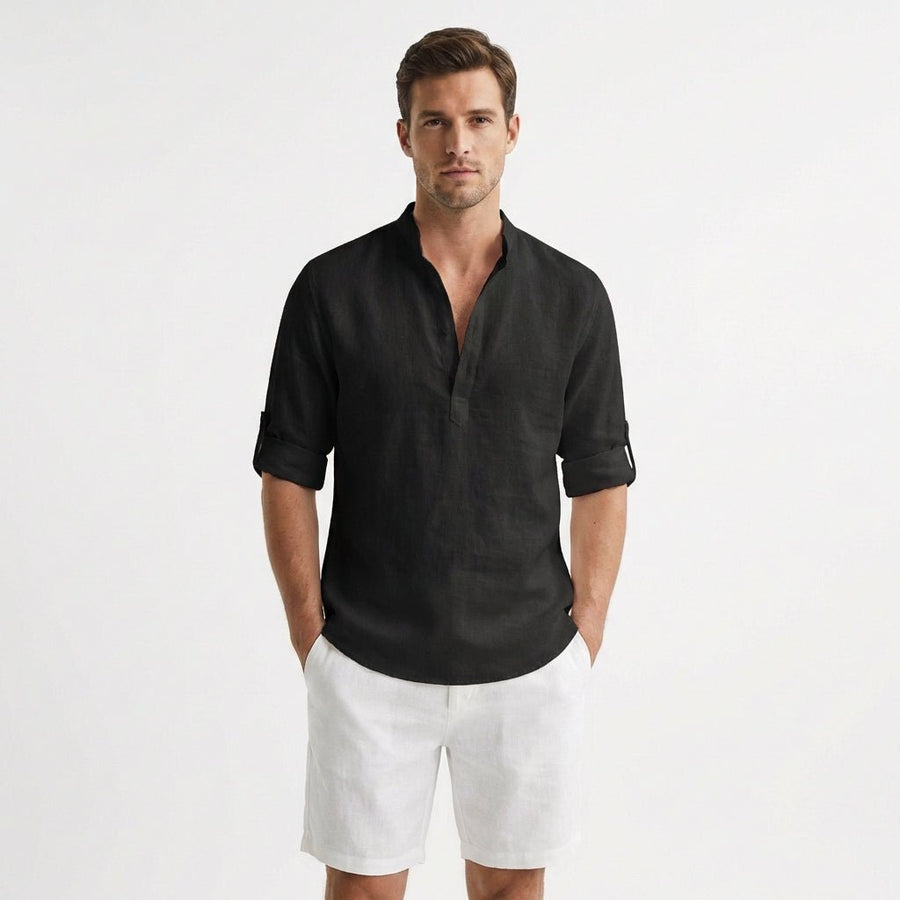 Edward | Men's Linen Mandarin Collar Henley Shirt