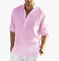 Men's Linen Shirt with Band Collar and Half Placket