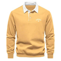 Caleb | Men's Long-Sleeve Contrast-Collar Cotton-Blend Golf Polo Sweater