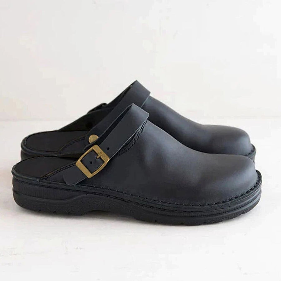 Charlie | Men's Leather Buckle-Strap Slip-On Clogs