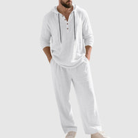 Matthew | Men's Relaxed-Fit Hooded Henley Linen Two-Piece Set