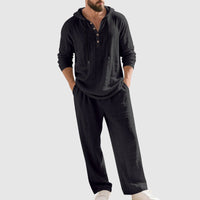 Matthew | Men's Relaxed-Fit Hooded Henley Linen Two-Piece Set