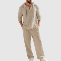 Matthew | Men's Relaxed-Fit Hooded Henley Linen Two-Piece Set