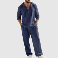 Matthew | Men's Relaxed-Fit Hooded Henley Linen Two-Piece Set